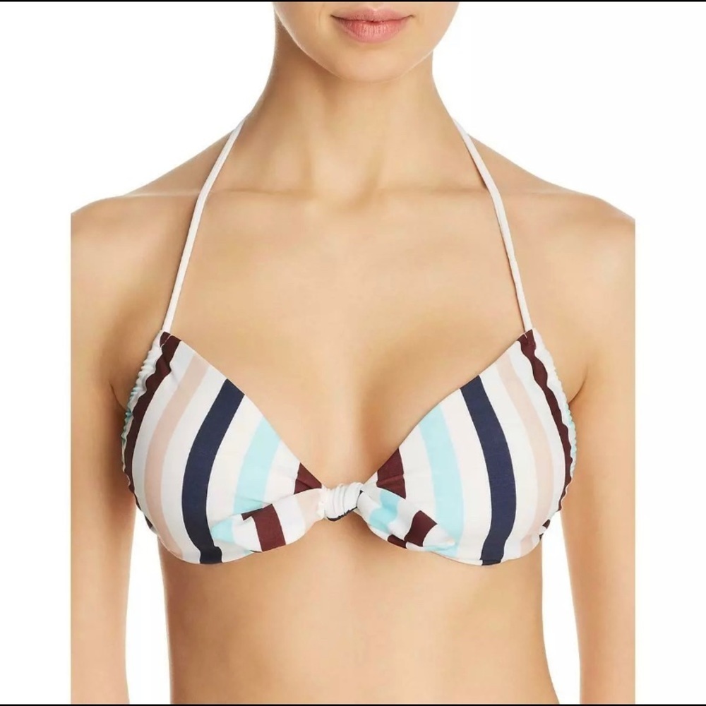 $128 NWT Shoshanna Size DD Front Tie String Bikini Triangle Top Striped Padded - Picture 2 of 9